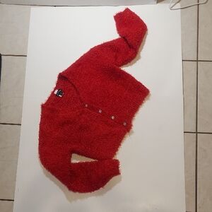 Vibrant Red Fuzzy Cardigan Sweater Size Large